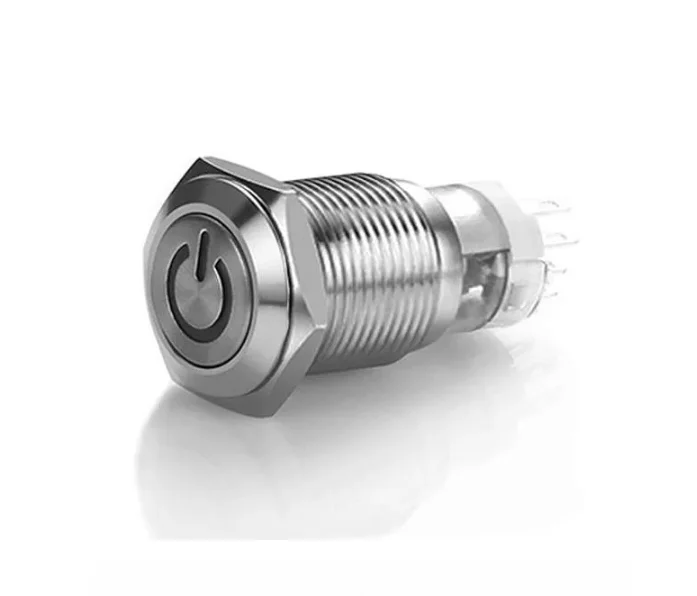 16mm 6V/12V/24V/110V/220V waterproof self reset stainless steel metal button switch with white LED light