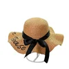 Sun Protection Swim Solid Color Embroidered Satin Ribbon Bow Straw Wavy Edges Oversize Straw Hat