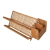 Bamboo Scissor Style Folding Dish Rack/ Plate Flatware Holder Set