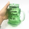 Unique design bear/panda shape glass mason jar 500ml 16oz juice, water. drinking glass bottles jars with handle and straw sale