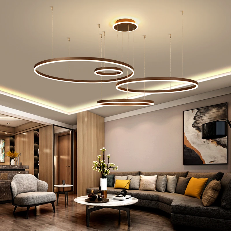 Brown Ring Acrylic Chandelier 4 Circles Living Room LED Chandelier Hotel Project Light