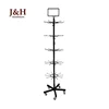 Retail Store Metal Wire Rotating Jewelry Display Rack Black Five Tier Floor Standing Spinning Display Rack with Hooks
