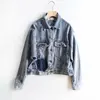 Denim Jacket Spring 2019 New Casual Women's Denim Jacket with Lapel Collars and Patchwork Irregular Denim