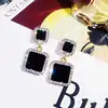 S925 silver atmosphere black earrings temperament long flash drill earrings personality wild earrings