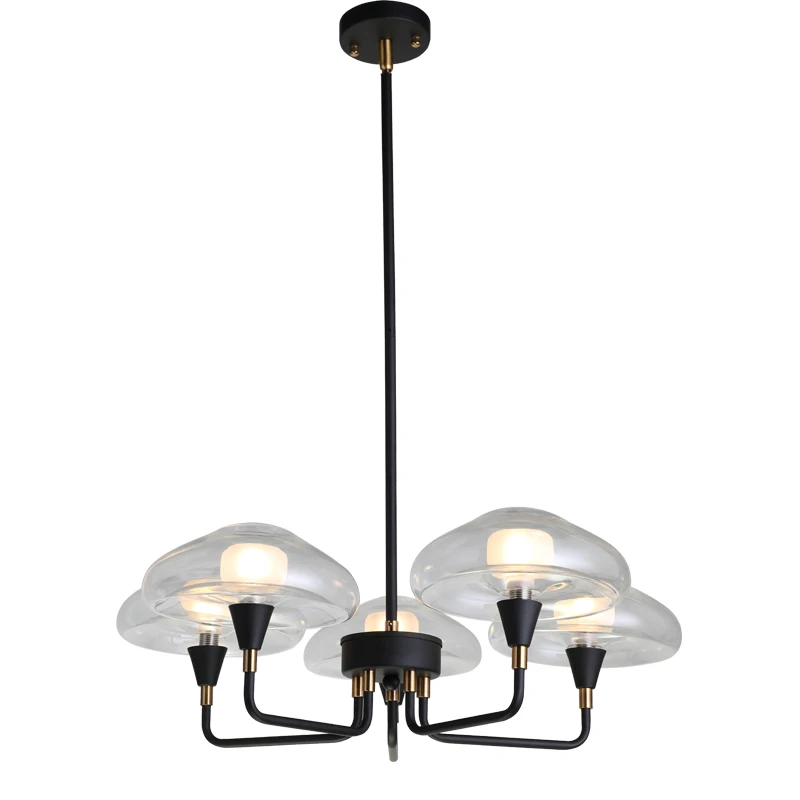 Mushroom chandelier lights 5 lights art iron +glass matt black modern pendant light