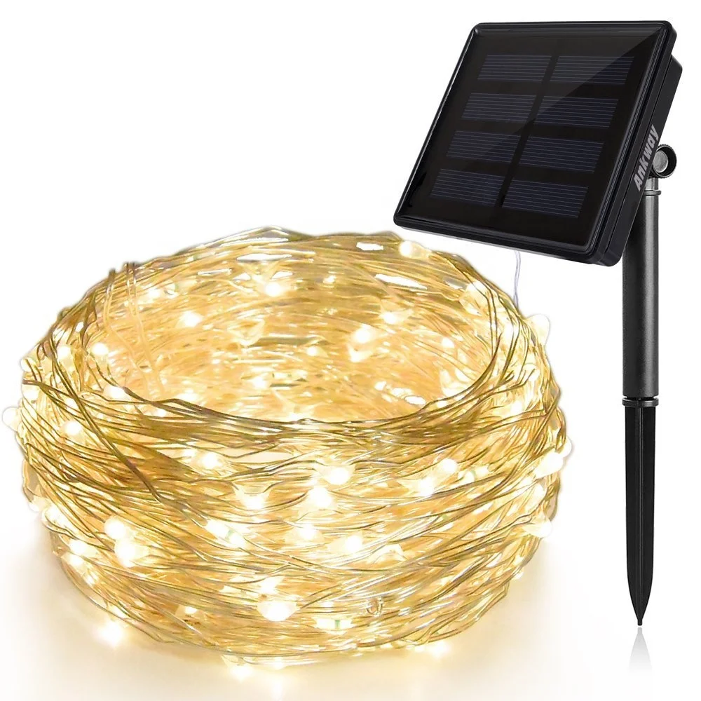 2019 Hot Sale Twinkle Best Solar Powered Programmable Waterproof Warm White Halloween Silver Wire LED Copper Wire String Light