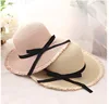 New Women Black Ribbon Lace Up Large Brim Straw Hat Outdoor Beach Summer Caps