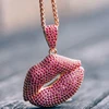 High quality Hip hop Brass mouth design pendant Zircon pink plated Men's necklace pendants