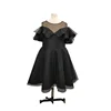 Illusion Design Short Tulle Black Evening Prom Gown Formal Dresses Women