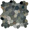 project square black pebble tile, pebbles on mesh polished honed surface
