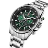 Luxury Green Dial Three-eye Men Wristwatch Fashion Chronograph Watch Waterproof Steel Quartz Watches