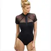 Women One Piece High Neck V-Neckline Mesh Ruched Monokini Zip UV Protection Swimwear