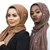 Wholesale Hot Selling Voile Hijab Muslim Women's Long Hijab Scarf Pearl Accessories Islamic Crinkle Hijab