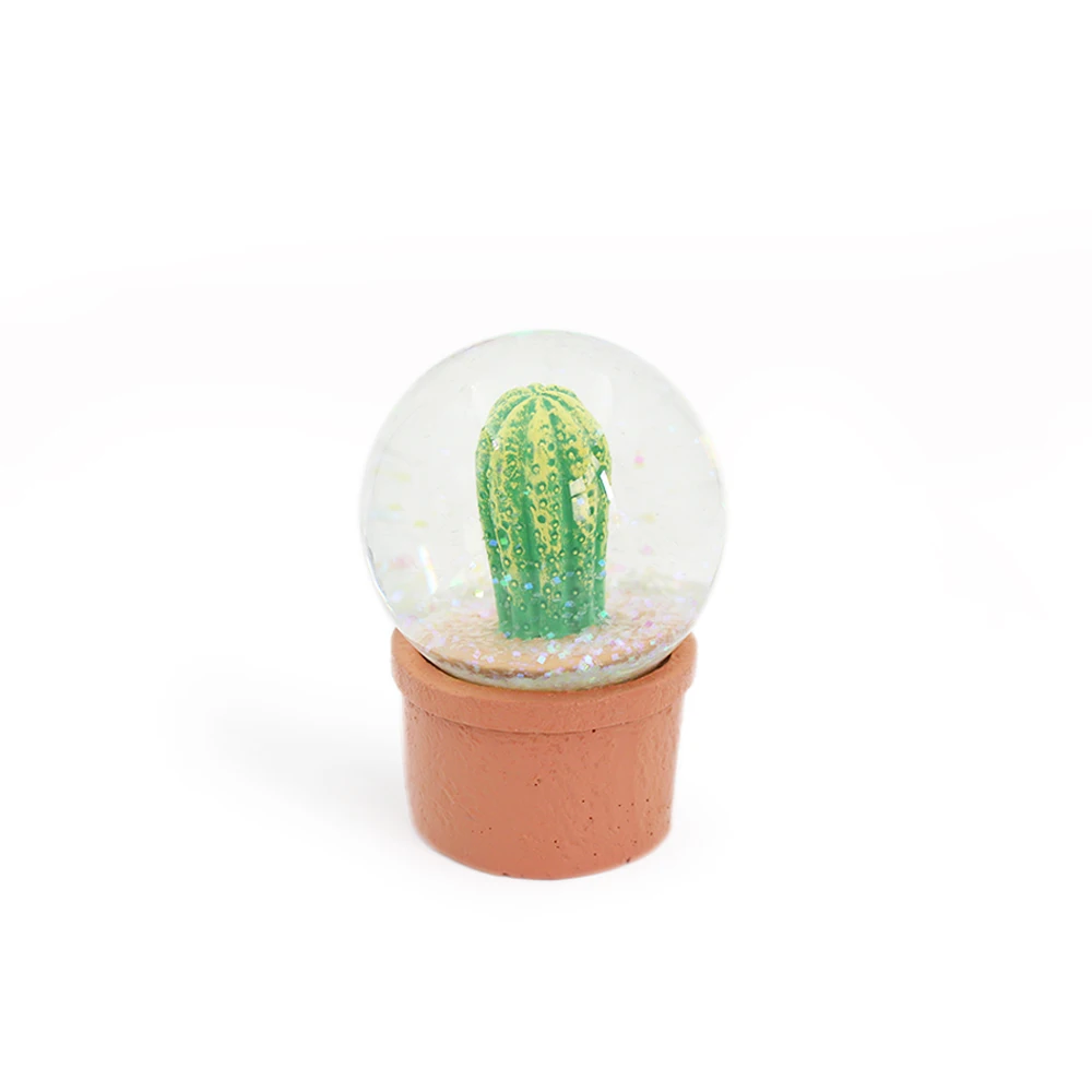 Cactus Design Office Desk Decoration Resin Glass Snow Globe With