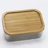 Stainless Steel Bento Lunch Box For Kids With Brown Bamboo Lid,Lunch Box Square Bamboo Cover Sushi Bento Box for School Picnic