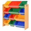 toy storage rack with plastic bins for playroom