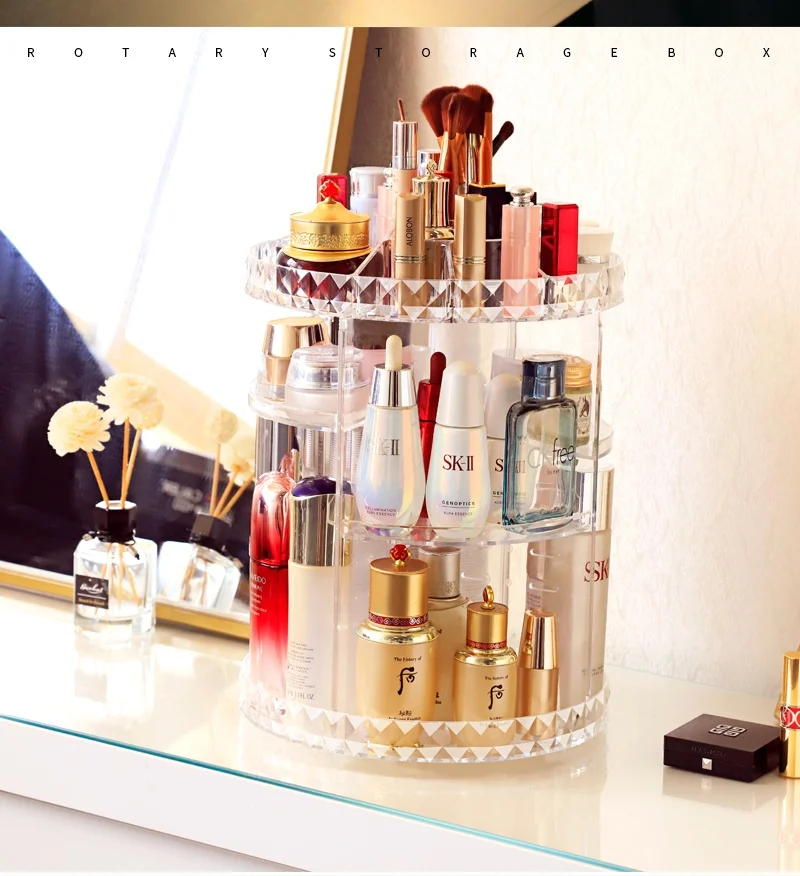 
Wholesale 3 tier Clear Transparent DIY profession acrylic 360 degree Rotating rotation Cosmetic Storage Box Makeup Organizer 