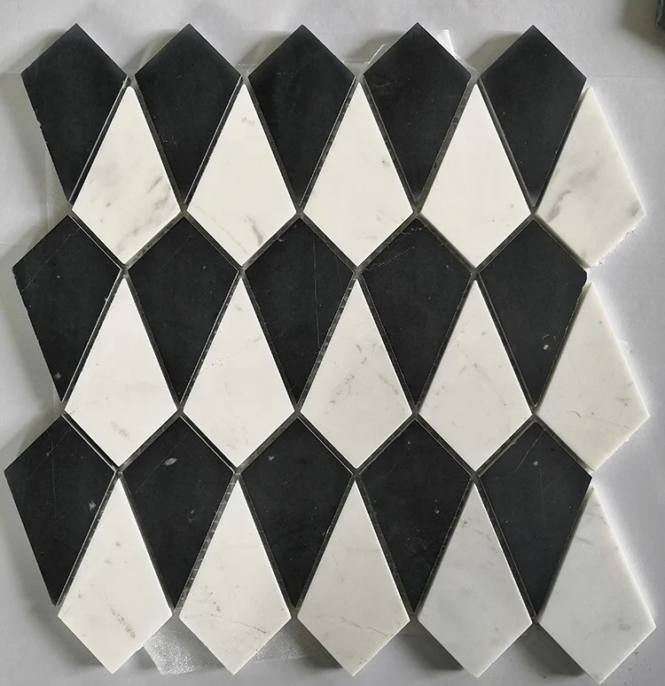 Diamond Shape Black and White Natural Stone Mosaic Tile for Floor Kitchen Backsplashes orBathroom Walls