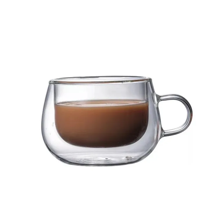 
Wholesale OEM logo borosilicate glass double wall mug for coffee 