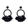 ELX-01321 Custom back beaded fringe tassel earrings hoop dangle fashion statement earrings for women