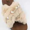 Cheap Women Pearl Fox Fur Slides Ladies Beaded Fur Slides Slippers Plush