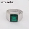 925 Silver Lab Emerald Ring Men Nano Square Emerald Green Stone Ring