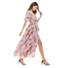 Women sexy casual dresses vintage floral dress images surplice neck high split