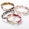 Custom Gift Zinc Alloy Plated Metal Buckle Open Cuff Leopard Acetate Resin Bracelet Bangle