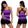 Women Bathing Suits Cross Top with Boyshorts Two Piece Swimsuits for Women Ombre Color Young Girls Swimwear
