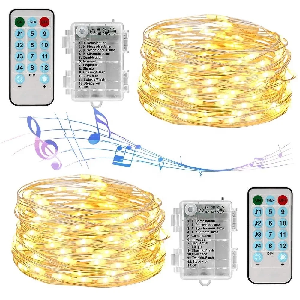 Sheng Music String Lights, 12 Modes 16.4ft 50 LED Battery Operated Twinkle String Lights with Remote Timer for Bedroom Wedding