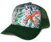Custom front panel printing pattern trucker hat, Green colour 5 panel style with 3D embroidery logo trucker hat