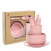 Online Shop New Product Kitchen Accessories Set Degradable Colors Wheat Straw 6 pcs Chopsticks Fork Spoon Bowl Dinnerware Sets