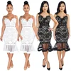 Women's hot style spaghetti strap lace mermaid perspective dress