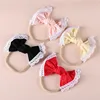 2019 Soild Colors Pattern Bows Lace Nylon Headbands Baby Girls Knot Bow Hair Accessories With Lace Trim