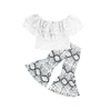 Lace top and snake print bell bottoms summer baby clothes kids clothing sets