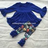 YY-203 girls navy blue dress outfit long sleeves and tail kids tail ruffle dress sets