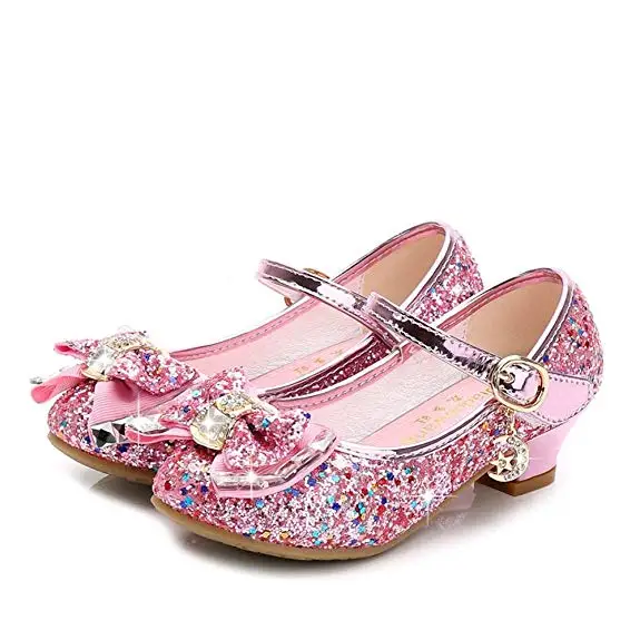 Girls Mary Jane Bow Low Heels Princess Dress Shoes Kids Shiny Wedding Party Shoes - Buy Party 