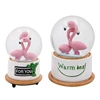 hand painted Flamingo couple romantic led light resin souvenir gift glass snow globe with music box