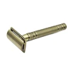 Male textured bronze handle double edge shaving straight razor