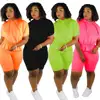 2 Piece Set Women Sexy Ruffle Neon Hoodies Top + Biker Shorts Track Suit Tracksuit Casual Two Pieces Outfits Sweatsuit Y11574