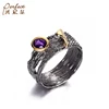 Bezel Setting 925 Silver Black Vintage Rings Jewelry Wholesale