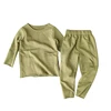Hot Sale Kids Icing Ruffles Outfits Spring Long Sleeve Army Green Solid Kids Clothes Girls Sets
