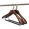 Luxury custom extra wide shoulders walnut color custom logo wooden suit hanger with golden hook