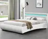 Home Furniture White Faux Leather King Size Panel Platform Bed with Led light