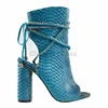 Fashion ladies croc ankle boots for women peep toe gold metal chain lace up open back block chunky heels sandals girl boots