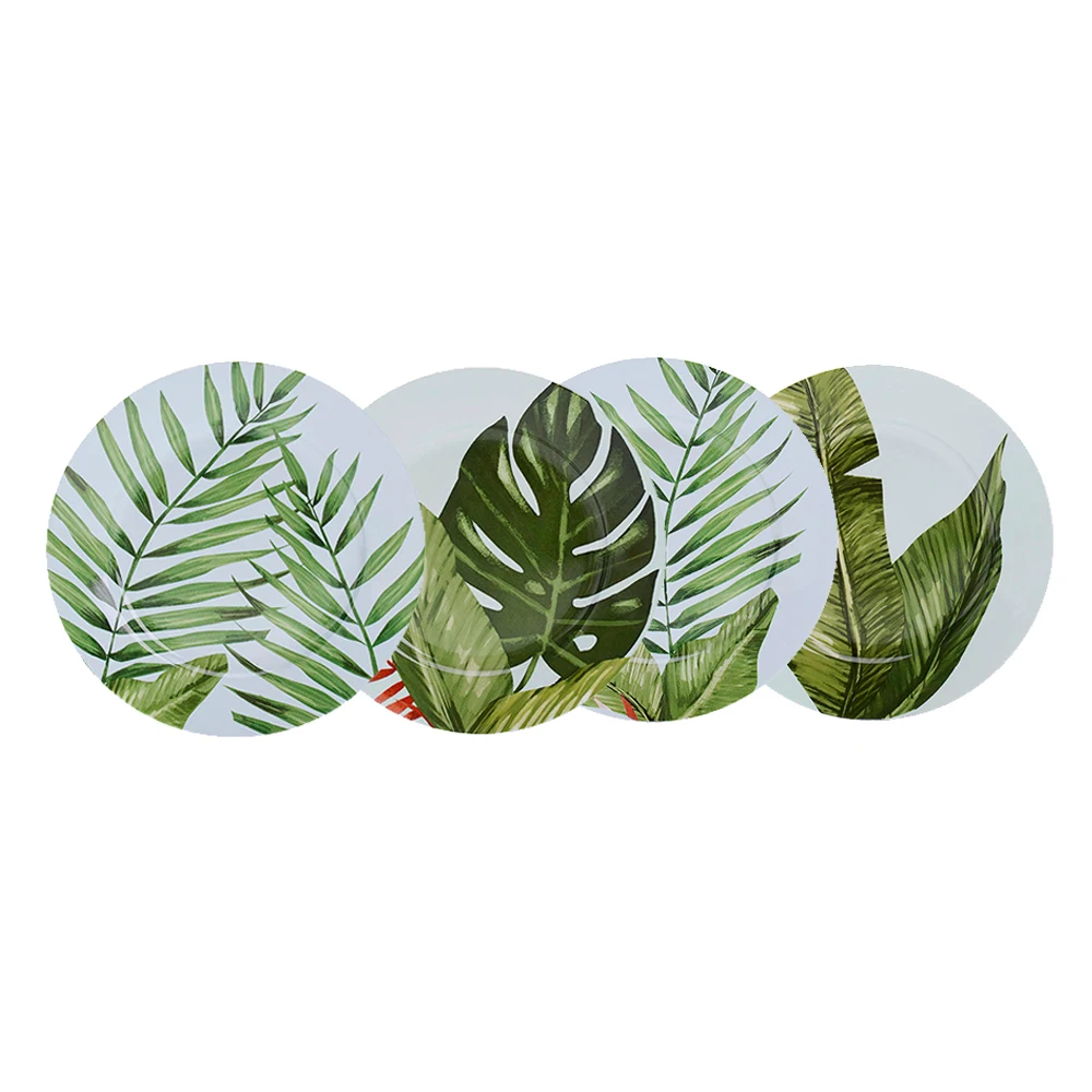 Home Trendy Salad Dishes Bone China Kitchen Plate Sets Palm Leaf