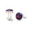 Dark Blue Floral Woven Jacquard Fabric Cufflink Polychrome Silk Custom Made Mens Cufflinks