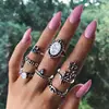European and American Vintage Vine Leaf Rings Moon Water Drop Diamond Set Ring Opal Ring 7 Piece Set