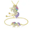 Fashion Luxury Wholesale Multicolor Horse Crystal Unicorn Bracelet Necklace Creative Jewelry Set For Women & Kids