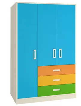 3 Door Multicolor Wardrobe W 3 Drawers Azure Blue Mdf Wood For